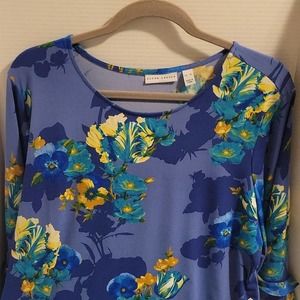 Susan Graver XL Blue Floral Print Blouse
